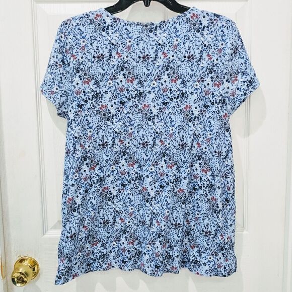 Ruff Hewn Split Neck Blue Floral Print Top sz M - Picture 2 of 7